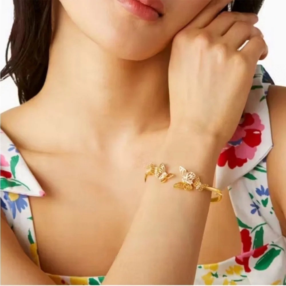 Kate Spade New York Gold Butterfly Hinged Bracelet With Cubic Zirconias